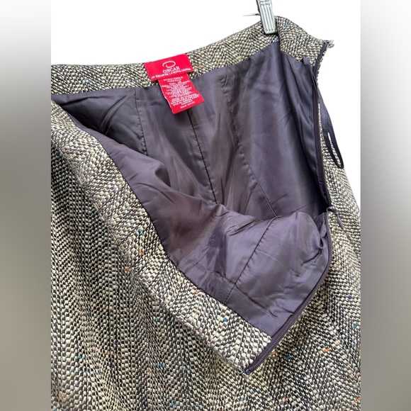 Oscar De La Renta Tweed Skirt Sz 14 A-Line Olive Green Academia Cottagecore Boho - Picture 7 of 16